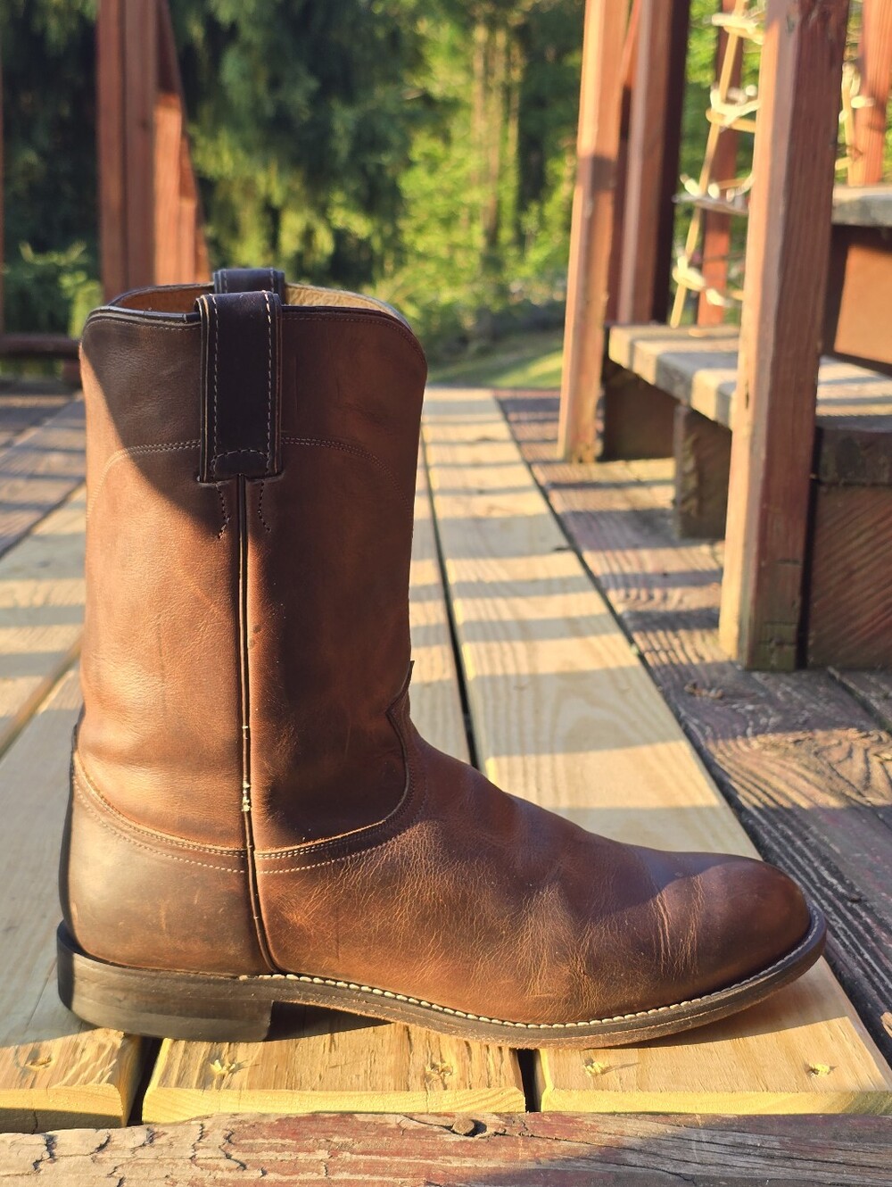 Justin, Mens Western Roper Boots, Brown Leather, Concert, Festival Sz 11 EE - Picture 8 of 12